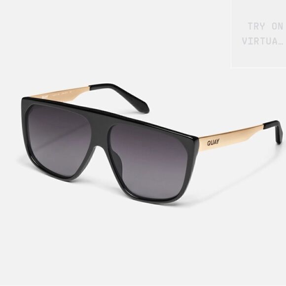 QUAY NO CURFEW POLARIZED black smoke oversized shield Sunglasses. NWT main image 9